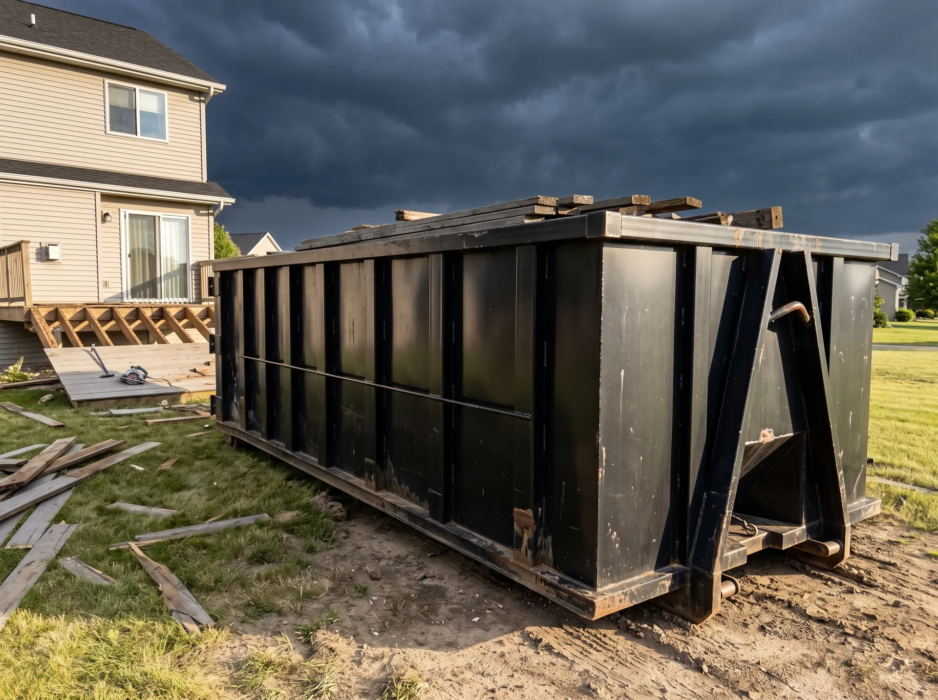 RZR dumpster for backyard deck demolition